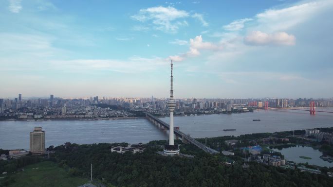航拍城市地标武汉长江大桥江景