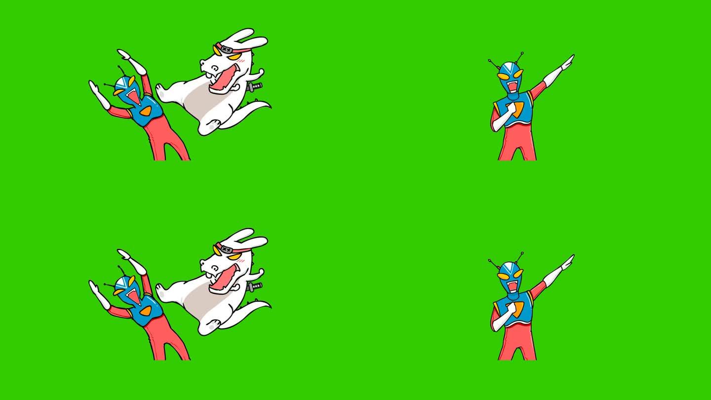 绿色屏幕上的兔子忍者动画