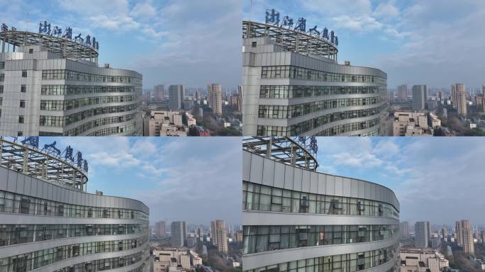 浙江省人民医院大楼玻璃幕墙航拍原素材