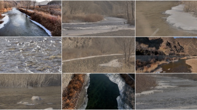 冬季河道结冰溪水潺潺 雪山水 高原自然地