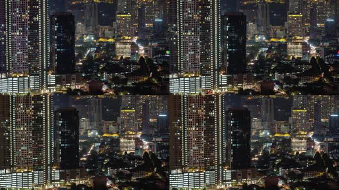 夜间照明吉隆坡城市景观交通屋顶全景4k延时马来西亚