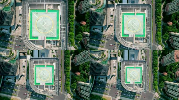 2020年9月5日，中国苏州:现代摩天大楼屋顶上的直升机停机坪。市区摩天大楼屋顶上直升机停机坪的无人