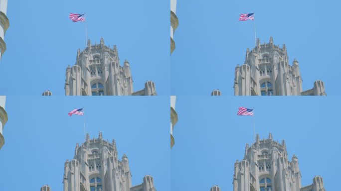 活动开始前，美国国旗在塔上飘扬。