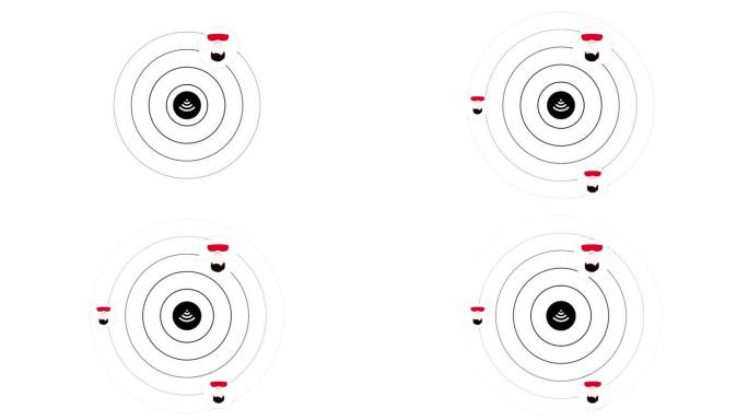 Wifi图标脉动，在人群剪影中传播信号。运动。现代技术和互联网的概念