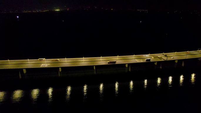 深圳湾公路大桥跨海大桥夜景晚霞航拍