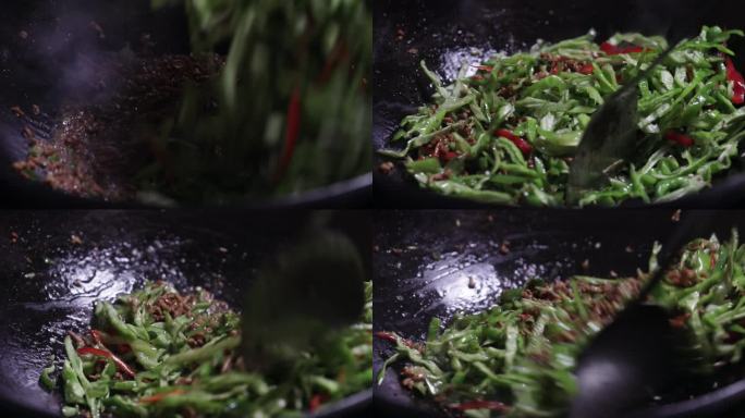 炒肉末 辣椒炒肉 厨师美食制作 高帧4K