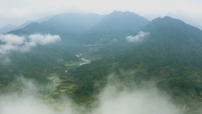 春游安徽高空看皖南古徽州村落美丽乡村公路