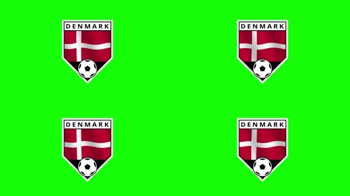 丹麦盾形足球徽章，带有一面飘扬的旗帜