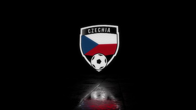捷克动画故障盾形足球或足球徽章