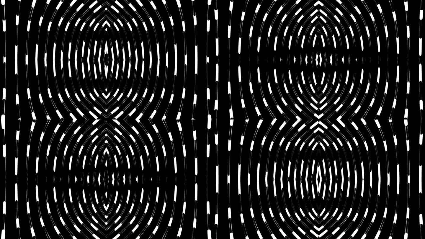 抽象的弯曲的黑暗管与移动的长灯在黑色的背景。设计。灯泡的技术模式