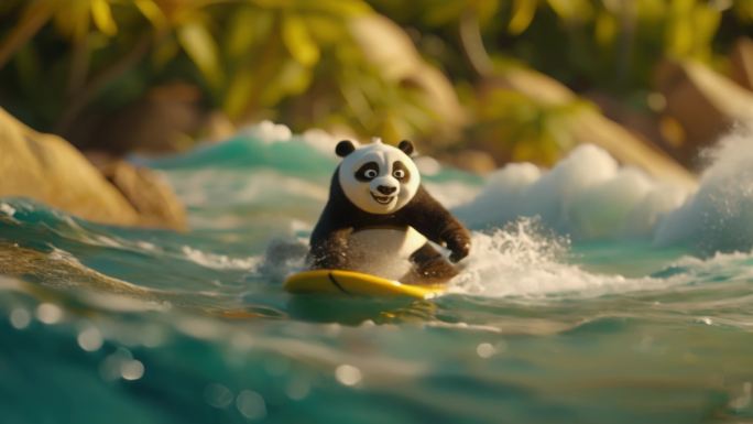 熊猫玩耍极限运动冲浪滑雪打篮球游泳