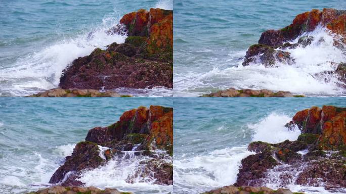 海浪拍打礁石海上风浪