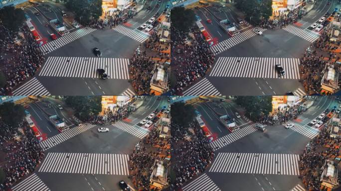 涩谷人群走斑马线来往交通人行道人头攒动