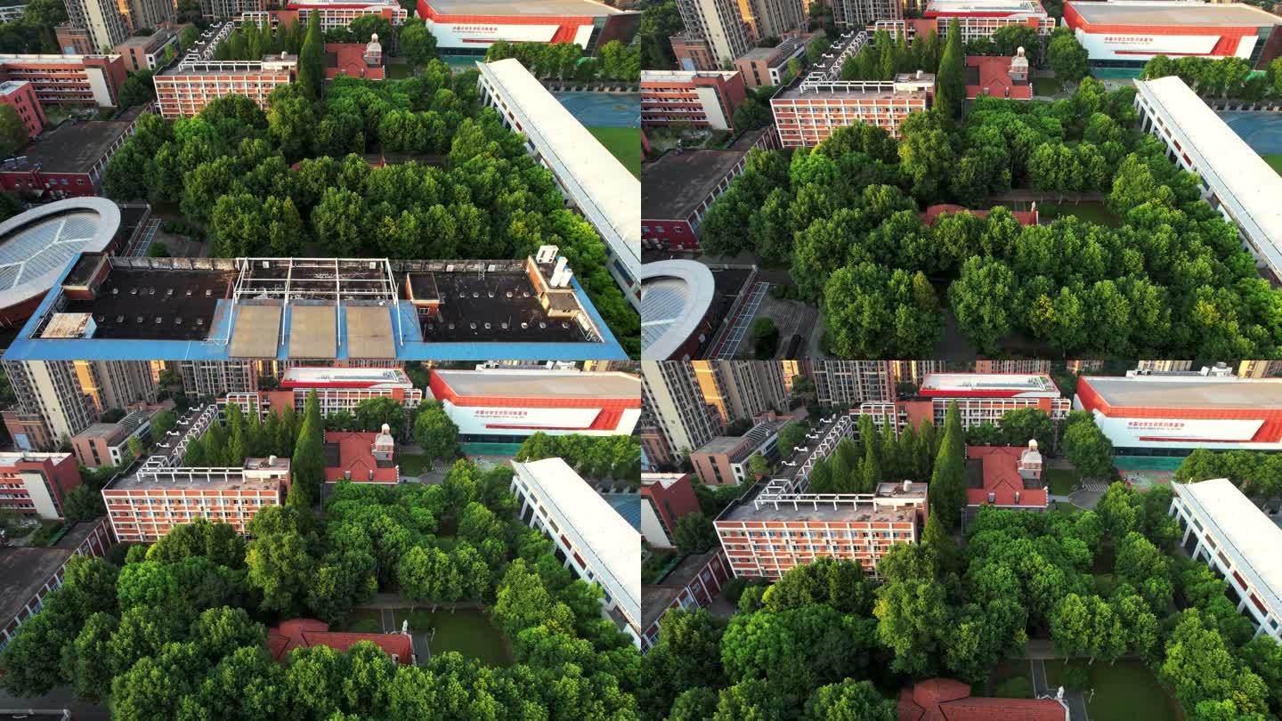 航拍城市教育武汉四中重点中学教学楼建筑群