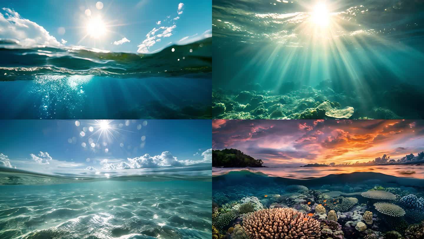 4K-阳光透过海水珊瑚礁