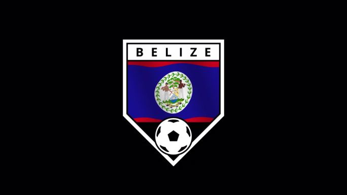伯利兹盾形足球徽章，上面有一面飘扬的旗帜