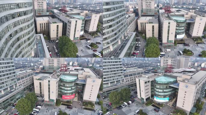 航拍浙江省人民医院屋顶直升机急救停机坪