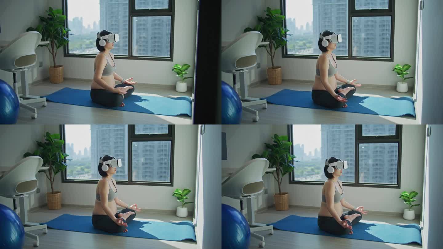 孕妇在线健身课程，在家用虚拟现实锻炼瑜伽