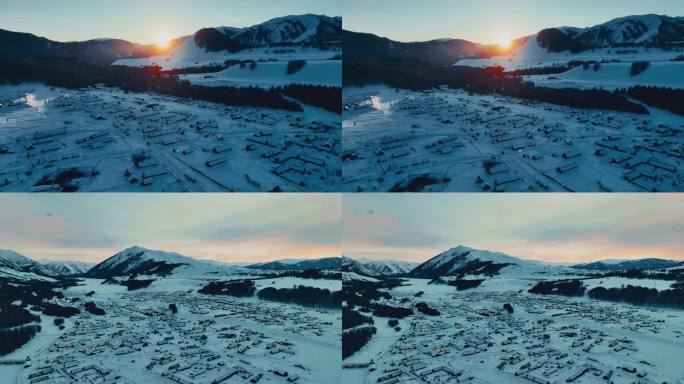新疆冬季禾木雪景日出