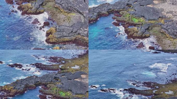 空中无人机在中等高度从下到上拍摄，拍摄了冰岛雷克雅内斯半岛从Brimketill Pool到Gunn