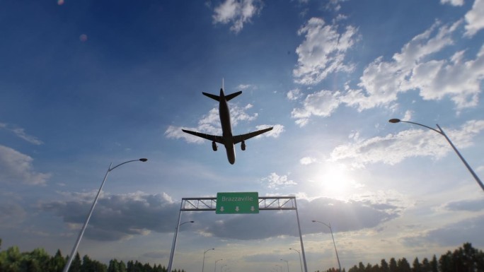 布拉柴维尔城市道路标志-飞机抵达布拉柴维尔机场前往刚果