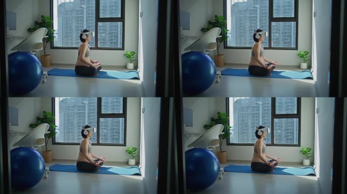 孕妇在线健身课程，在家用虚拟现实锻炼瑜伽