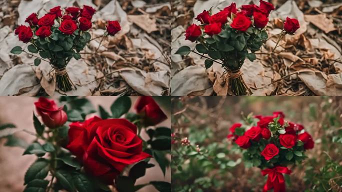 户外荒废丢弃的红色玫瑰花