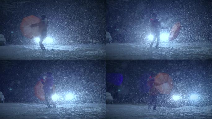 在冬天的雪中跳舞的快乐女人们