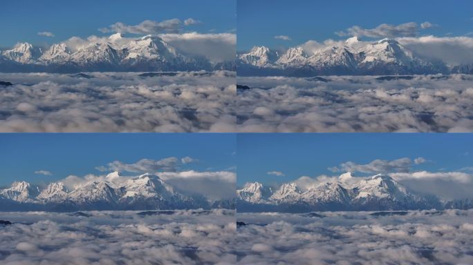 四川雅安牛背山云海云瀑贡嘎雪山高空航拍