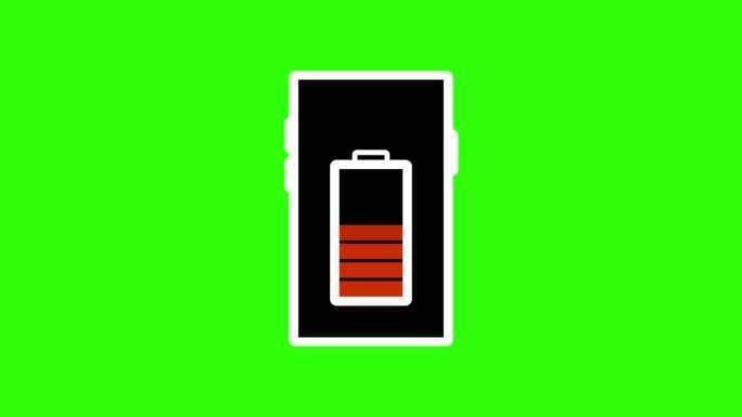 充满电的电池图标在绿色背景上动画。