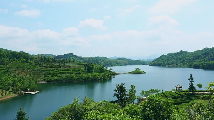 云雾山谷六安茶谷茶园延时水库茶园风光