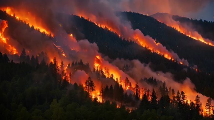 森林火灾山火爆发大火烧山消防安全保护环境