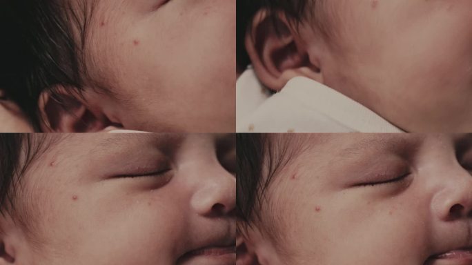 婴儿脸、嘴和鼻子的特写
