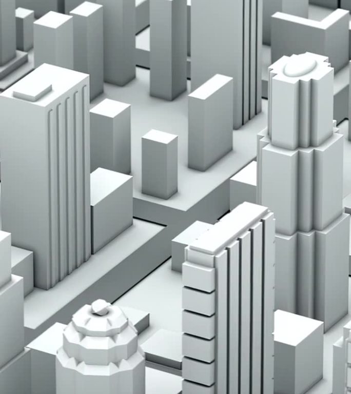 未来城市的灰度三维模型。白色的建筑物从地面上拔地而起