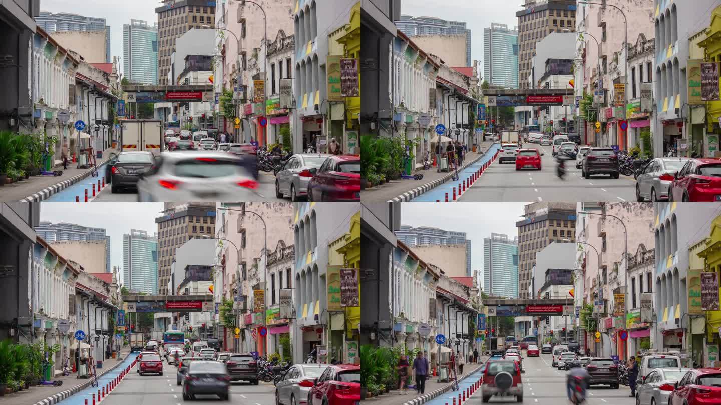 白天吉隆坡市中心老城区交通街道轻轨线全景4k延时马来西亚