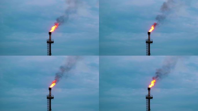 工业石油化工排烟烟囱冒烟火焰燃烧过量气体排放