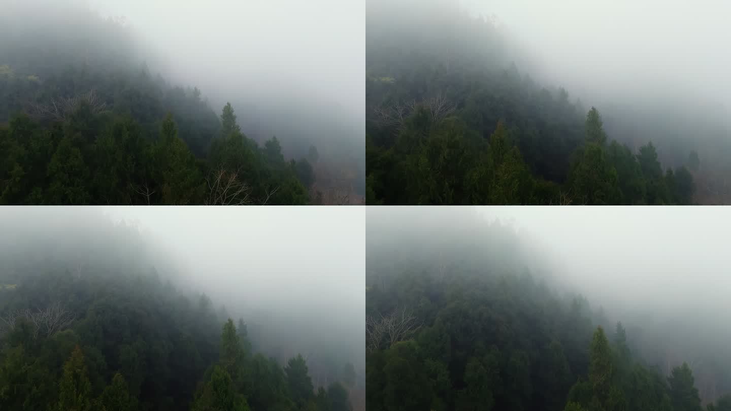 航拍神秘大山雾气笼罩