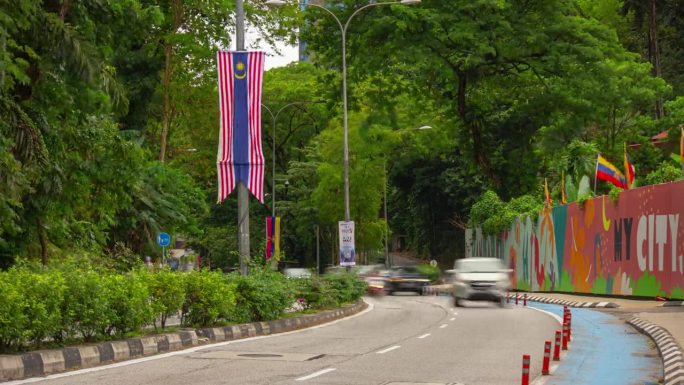 白天时间吉隆坡市中心交通街道全景4k延时马来西亚