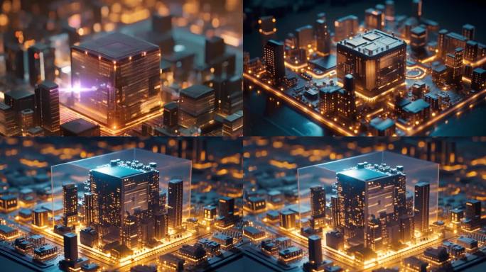 光效立体感的数字芯片建成的城市