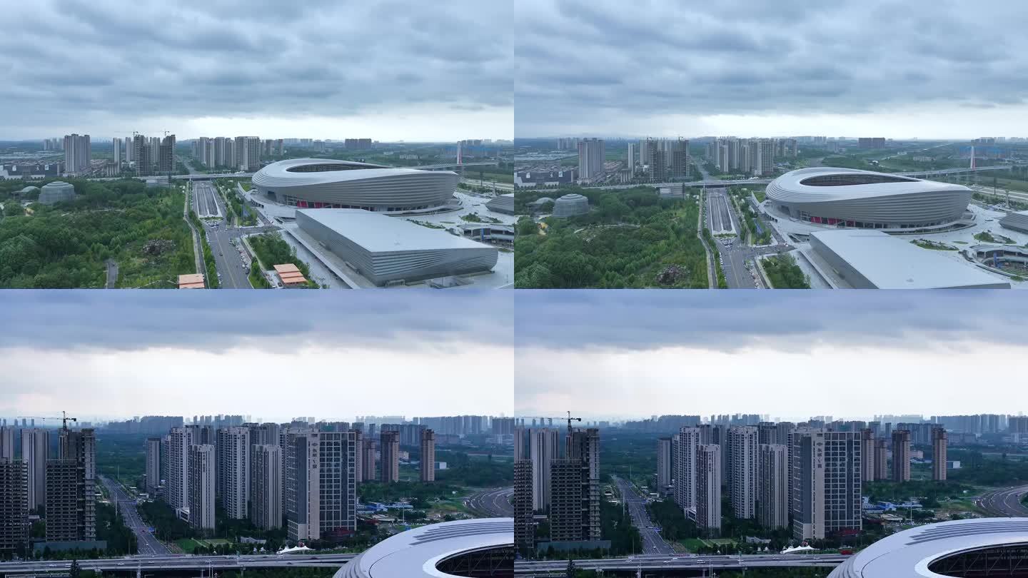 航拍郑州西郊奥体中心城市乌云