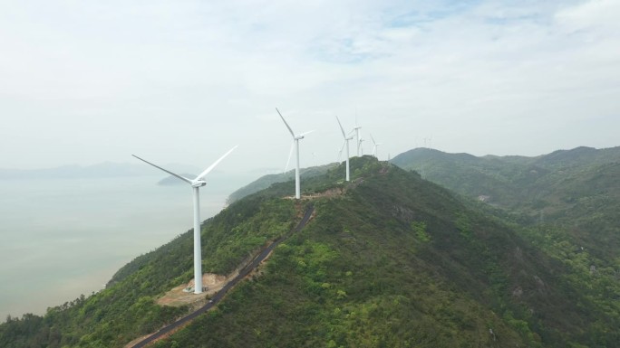 中国广东泰山川岛上川岛风电场鸟瞰图