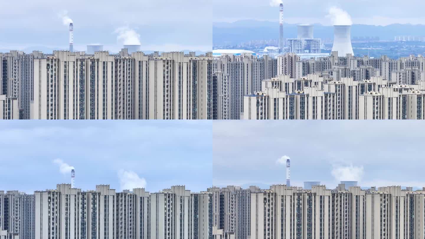 4K航拍郑州高楼林立大气污染废气排放