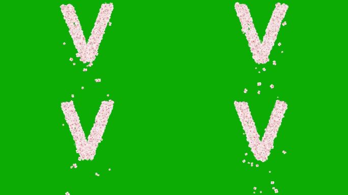 英文字母V与樱花绿色屏幕背景