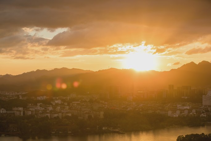 城市日落延时  晚霞 4K