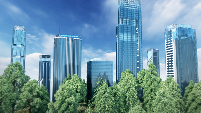 森林植物建筑城市生长C4D场景工程