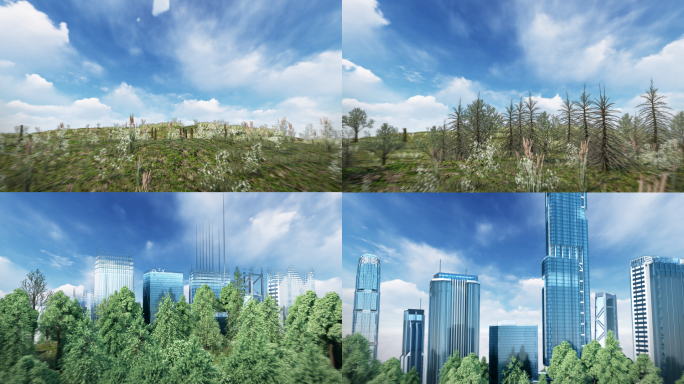 森林植物建筑城市生长C4D场景工程