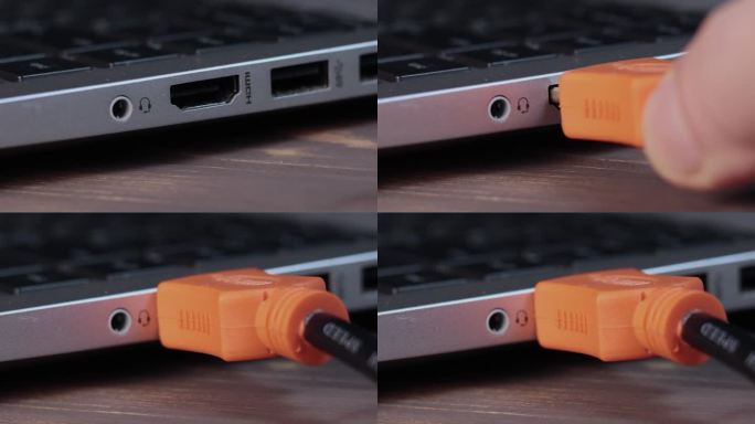 将HDMI电缆插入端口进行信息传输。