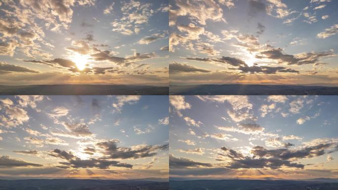 乡村日落延时场景，这个日落的特点是云形成对日落。采用CPL滤波器。