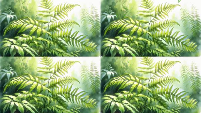 4K唯美卡通油画手绘绿色植物自然水彩背景