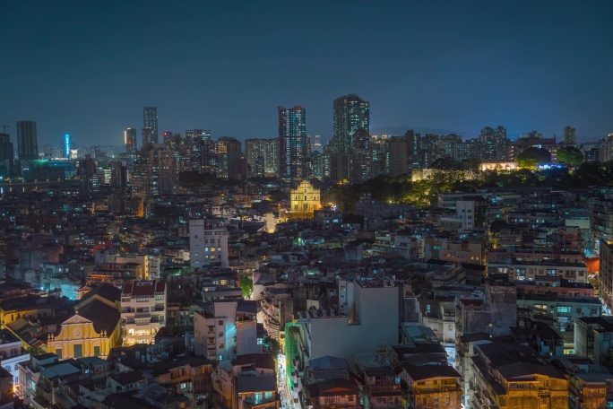 澳门大三巴城市唯美夜景大景延时8K